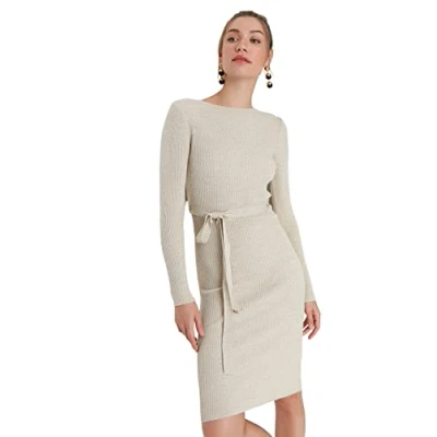 Afbeelding van Trendyol Stone Midi Gebreide Riem Gedetailleerde Jurk Twoaw22El0009
