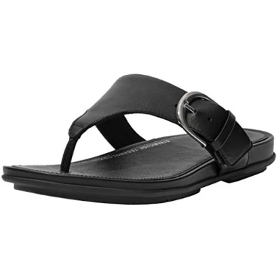 Afbeelding van Fitflop Dames Gracie rubberen gesp lederen teenpost sandalen, Zwart, 5.5 UK, 38.5 EU