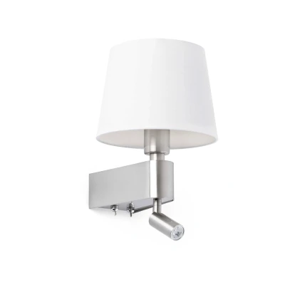 Afbeelding van Faro Lighting Kamer 1 Licht Binnen Wandlamp Leeslamp Wit, Satijn Nikkel, E27