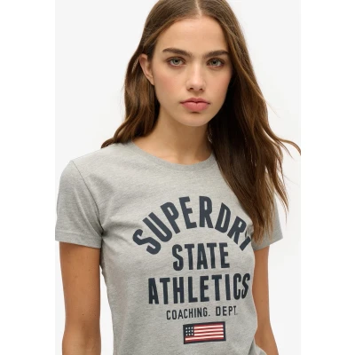 Afbeelding van Superdry Vrouwen Athletic Nauwsluitend T shirt met Grafische Print Grijs Grootte: 42