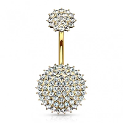 Afbeelding van Navelpiercing Paved Round Shields gold plated