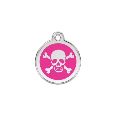 Afbeelding van Cross Bone Hot Pink roestvrijstalen hondenpenning small/klein dia. 2 cm RedDingo