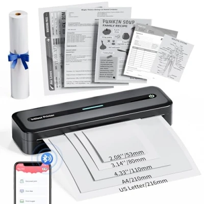 Afbeelding van COLORWING M832 thermische printer voor A4 thermisch papier, Bluetooth mobiele printer, klein, compact, iPhone en Android, draagbare inklloze zwart