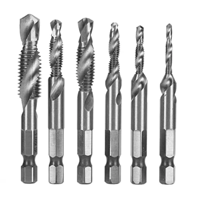 Afbeelding van 6Pcs HSS Tap Boor Set 1/4in Hex Shank Tikken Tool Spiraal Schroef Bit voor Boren Afschuinen(#1)