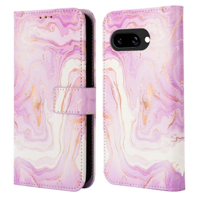 Afbeelding van Google Pixel 9a Hoesje Kunstleder imoshion Bookcase Purple Marble Telefoonhoesje