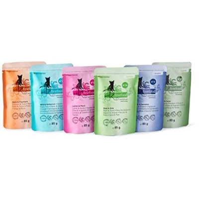 Afbeelding van Catz finefood Multipack 2, 12 x 85 g zak, nat kattenvoer, verschillende soorten pakken met kip, Thunvis, rund, roodbaars, lamm, garnalen, wild