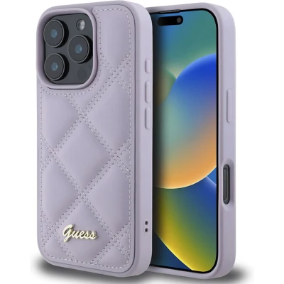 Afbeelding van Guess GUHCP16LPSQSQSU iPhone 16 Pro 6,3&quot; lichtpaars/lichtpaars hardcase Gewatteerd metalen logo