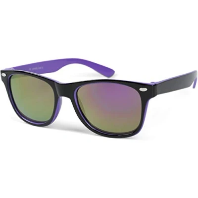 Afbeelding van styleBREAKER Kids Nerd Zonnebril met kunststof montuur en polycarbonaat lenzen, klassiek retrodesign 09020056, kleur:brilmontuur zwart paars/glas paars gespiegeld