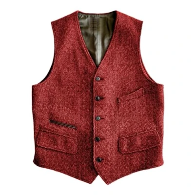 Afbeelding van Solovedress Wollen kostuumvest, formeel, regular fit, vest, pak, vest voor bruiloft, rood, XL