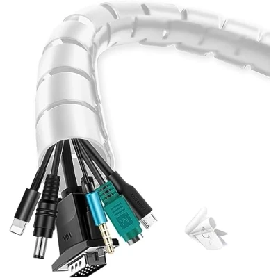 Afbeelding van Draadopruimkous Draadbeheermouw, shinfly 20m met een Draadgeleidingsclip,∅0.87&quot;/22mm+∅1.1&quot;/28mm Draadopruimbuis Draadorganisator voor TV PC Thuis,wit
