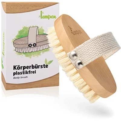 Afbeelding van Lichaamsborstel, ovaal, zonder plastic, droogborstel, peelingborstel, massaborstel, peeling lichaam, borstel voor het verwijderen van dode huid, verbetert de lymfefuncties