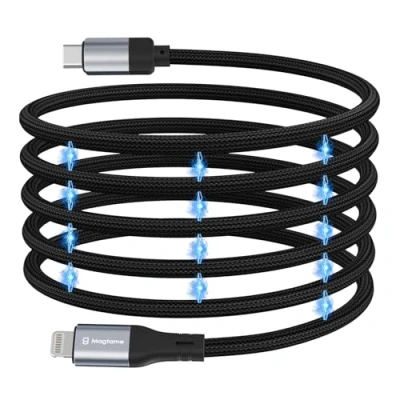 Afbeelding van Magtame Magnetische USB C naar Lightning Kabel Opgerold, 1M/3.3ft MFi Certified USBC Gevlochten, i Phone Snel Opladen voor 14 13 12 11 Pro Max XR XS X 8 Plus SE