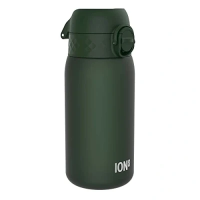 Afbeelding van ION8 Kinder Waterfles, 350 ml/12 oz, Lekvrij, Makkelijk te Openen, Veilige Vergrendeling, Vaatwasserbestendig, BPA vrij, Draaghendel, Schoon Maken, Geurvrij, Koolstofneutraal, Donkergroen