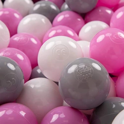 Afbeelding van KiddyMoon 100 ∅ 7cm kinderballen speelballen voor ballenbad baby plastic ballen made in eu, grijs/wit/roze
