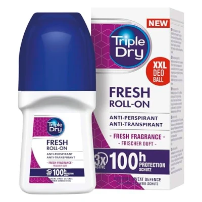 Afbeelding van Triple Dry anti transpirant Roll On Fresh 50 ml, deoroller tegen sterk zweten, antibacteriële deodorant voor 72 uur bescherming, fris geurende