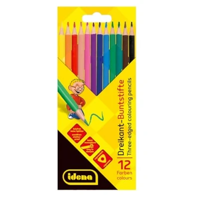 Afbeelding van Idena 20133 kleurpotloden in 12 kleuren, houtvrije ergonomische driehoekige vorm, verpakt kartonnen doosje