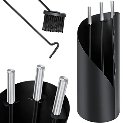 Afbeelding van KESSER® Haardbestek set 4 delige haardaccessoires modern design, gecoat, hoogwaardige haardset uit delen: bezem, schep, pookhaak, standaard staal roestvrij stalen handgrepen, zwart