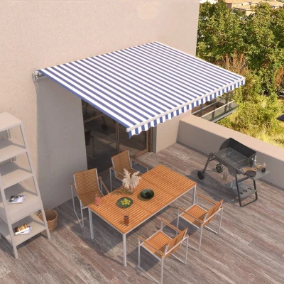 Afbeelding van Luifel handmatig uittrekbaar 400x350 cm blauw en wit