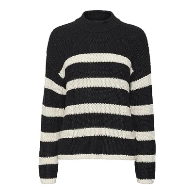 Afbeelding van VERO MODA gestreepte gebreide trui VMHILDA van gerecycled polyester zwart/ecru