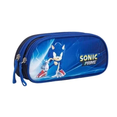 Afbeelding van mybagstory Sonic schooltas dubbel vak 22,5 x 9,5 7,3 cm ritssluiting etui voor jongens basisschool cadeau idee