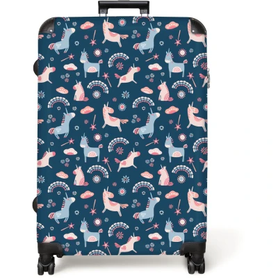 Afbeelding van NoBoringSuitcases.com® Koffer groot Reiskoffer lichtgewicht Eenhoorn Bloemen Regenboog Meisje Pastel Rolkoffer met 4 wielen Grote trolley XL 98 liter bagage