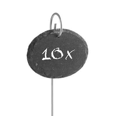 Afbeelding van Hoberg Leisteen Plant Labels Set van 10 Weerbestendig, Herbruikbaar Individuele etikettering planten, kruiden &amp; bloemen Met stalen grondpinnen Afmetingen 9 x 7 0,5 cm Ovaal
