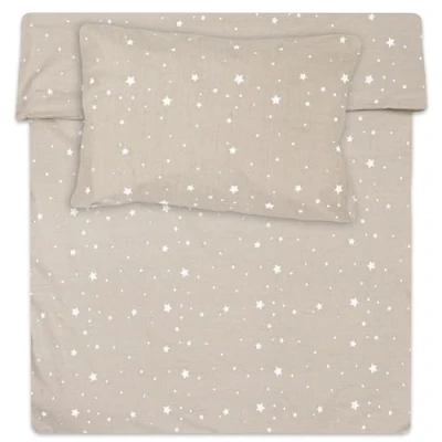 Afbeelding van Kinderdekbedovertrek 90x120cm kinderbeddengoed set met kussensloop 60 x 40 cm van katoen Beige witte sterren