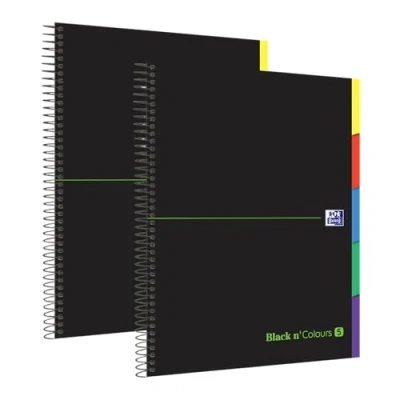 Afbeelding van Oxford Black N&#039;Colours Notitieboek, A4+, microgeperforeerd, extra harde omslag, 100 vellen, geruit 5 x 5, 2 notitieboeken, registers