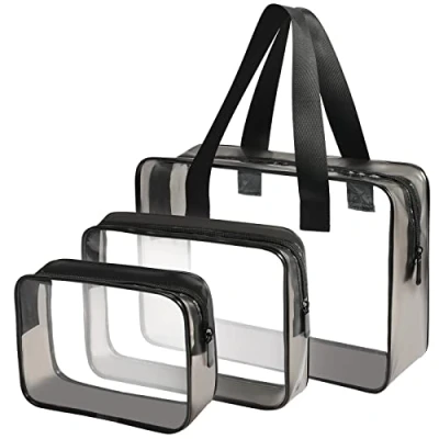 Afbeelding van LUZWAY toilettas, transparant, 3 stuks, vliegtuigtas, transparante pvc, cosmeticatas, waterdicht, voor mannen en vrouwen (3 delig pak)