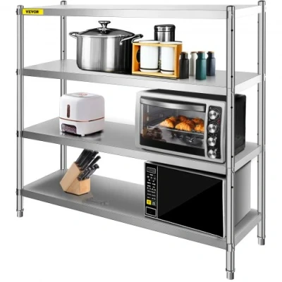 Afbeelding van VEVOR 4 laags roestvrij stalen eenheid, 175 x 47 170 cm zware opbergrek rekken, 1300 lbs totale capaciteit met verstelbare hoogte, zilver