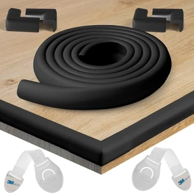 Afbeelding van HAPPY CHLEA® Randbescherming Hoekbeschermers Kinderen Rubber. Beschermings en Veiligheidsset. 2.4M totale Dekking Met Randbeschermers 4 Zachte + 2 Veiligheidssloten (Zwart)