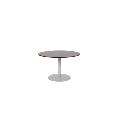 Afbeelding van Linesto 120cm ronde vergadertafel op vaste hoogte (74cm) met logan eiken 25mm blad en aluminium (RAL9006) trompetvoet