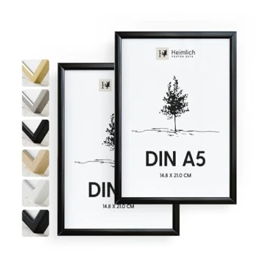 Afbeelding van Heimlich® 2 x fotolijst DIN A5 14,8 21 cm zwart metalen Frame pack documentenlijst groot collage aluminium Picture