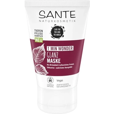 Afbeelding van SANTE Naturkosmetik FAMILY 1 min Wonder Glansmasker, siliconenvrij haarmasker met bio berkenbladextract en plantaardige eiwitten, veganistische haarverzorging voor merkbaar meer glans soepelheid,