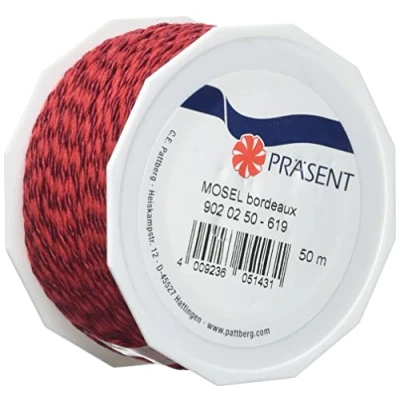 Afbeelding van PRÄSENT C.E. Pattberg Mosel koord Bordeaux (rood), 50 m gevlochten voor geschenken, pakjes, 2 mm breed, accessoires decoreren en knutselen, scheurbestendig decoratielint