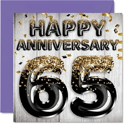 Afbeelding van Awesome Blue Sapphire Anniversary Card voor Man Vriendje Vrouw Vriendin Zwart Goud Glitter Ballon Gelukkig 65th Cards Family, 145mm x Wenskaarten Zestig vijfde verjaardag