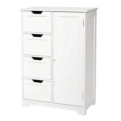 Afbeelding van Mondeer Badkamerkast met 4 laden en 1 deur moderne stijl voor badkamer, woonkamer, slaapkamer, hal, keuken, wit, 56 x 30 82,5 cm