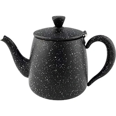 Afbeelding van Café Olé Premium Theepot, 18/10 roestvrij staal, zwarte granieten afwerking, 50 oz, blijf koel holle handgrepen, perfecte schenktuit, PT 048BG