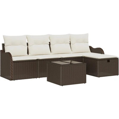 Afbeelding van vidaXL 6 delige Tuin Sofaset met Kussens Bruin Poly Rattan