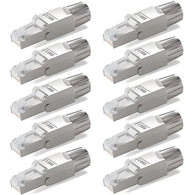 Afbeelding van HB DIGITAL 10 x CAT.7 RJ 45 netwerkstekker op snijklem (LSA) *vergulde contacten (50u)* LAN gigabit connector krimpen zonder gereedschap voor installatiekabel, CAT8, CAT7, CAT6a, DSL internet Ethernet