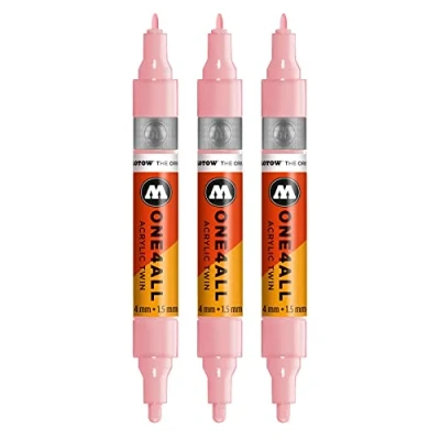 Afbeelding van Molotow One4All acryl Twin Marker (lijndikte 1,5 mm en 4 mm, zeer dekkend permanent) 3 stuks kleur 207 poeder pastel