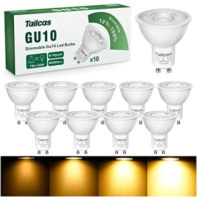 Afbeelding van GU10 led lampen, dimbaar, warmwit, 3000 K, 7 W, gelijkwaardig, 50 halogeen, 500 lm, vervanging stralingshoek 38 graden, lamp CRI&gt; 80, verstelbaar, energiebesparend,