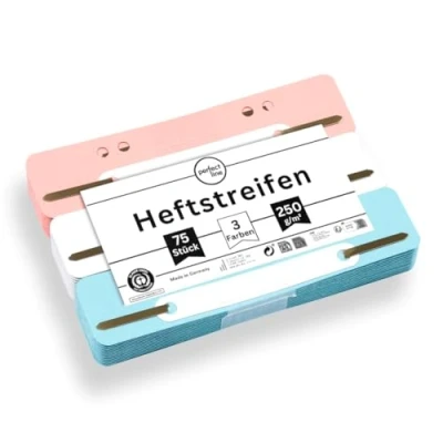 Afbeelding van perfect line 75 nietjes, gerecycled karton, 250 g/m², Made in Germany (Wit, Roze, Lichtblauw)