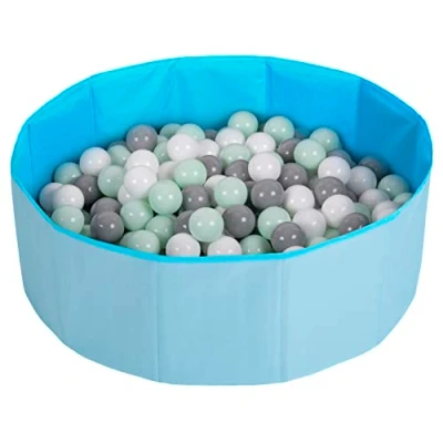 Afbeelding van Selonis Opvouwbaar ballenbad met 200 ballen voor kinderen, huisdieren, speelbad, blauw: wit/grijs/mint