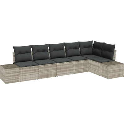 Afbeelding van vidaXL 6 delige Tuin Sofa Set met Kussens in Lichtgrijs van Poly Rattan.