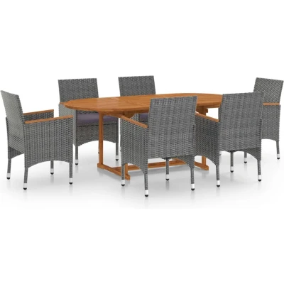 Afbeelding van vidaXL 7 delige Tuinset poly rattan grijs