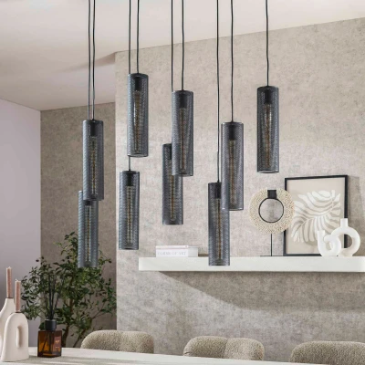 Afbeelding van Fraaai Randall hanglamp 5+4 tube mesh artic zwart Metaal