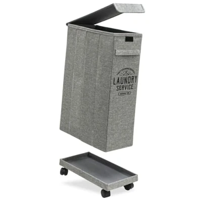 Afbeelding van 50L Smalle Wasmand met Deksel en Wieltjes 20x40x60 Opvouwbare Nis Wasbox Smal