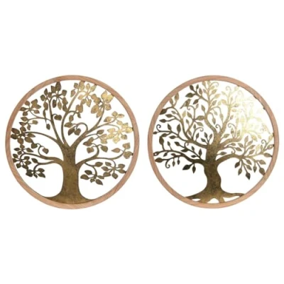 Afbeelding van Wanddecoratie Home ESPRIT Gouden Natuurlijk Boomstructuur Cottage 60 x 1,5 cm (2 Stuks)