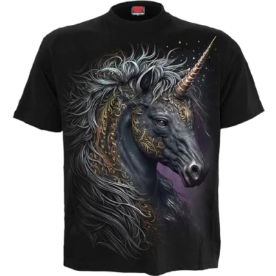 Afbeelding van Spiral Celtic Unicorn T shirt zwart L 100% katoen Basics, Dieren, Eenhoorn, Rock wear